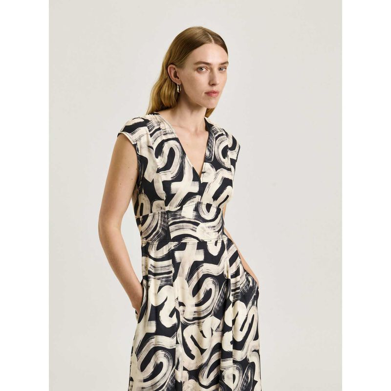 Veronika Maine Black Abstract Brush Midi Dress image number 3